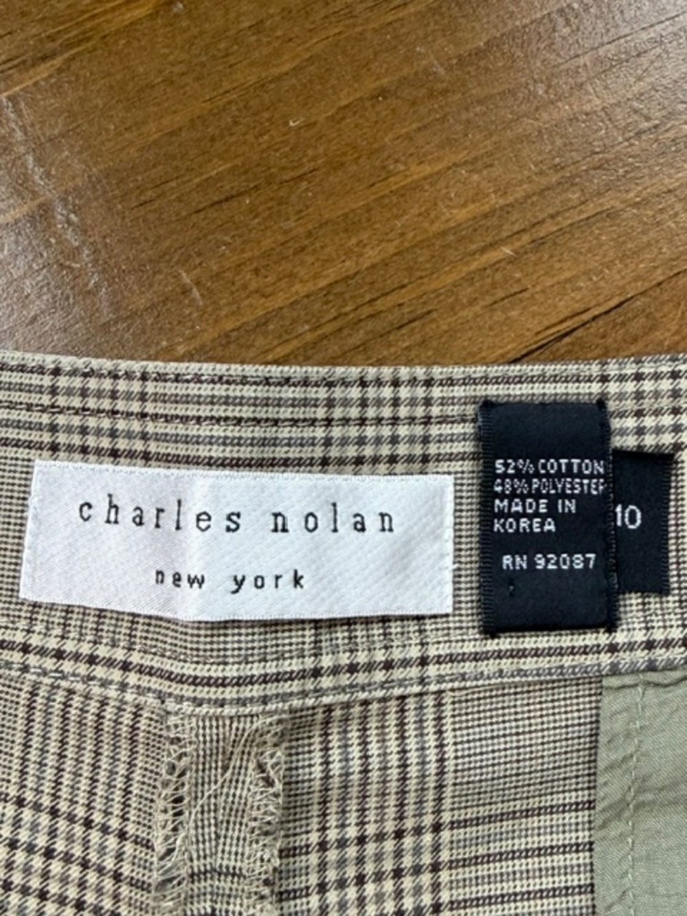 Charles Nolan Brown Plaid Cargo Style Pants Wide Straight Leg Ankle Zipper Sz 10 - Picture 7 of 8